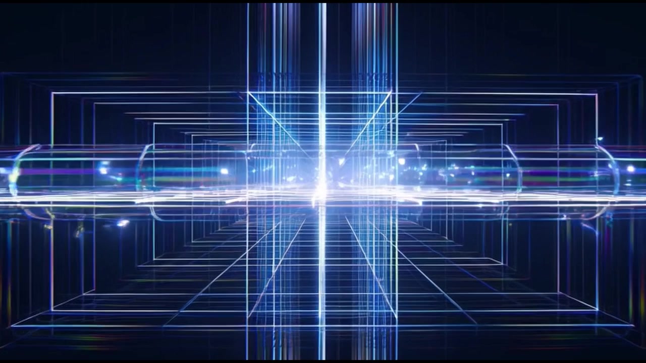 Abstract Digital Tunnel with Glowing Neon Grid Lines