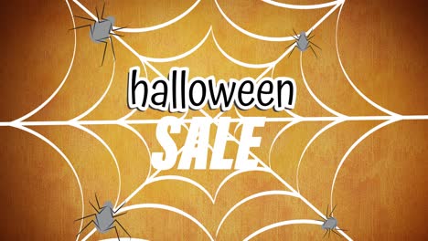 animation of halloween sale text over spider web