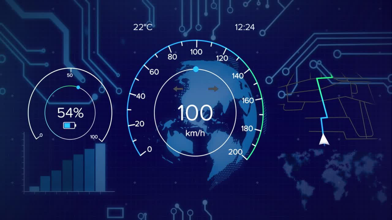 컴퓨터 회로판을 통해 금융 데이터 처리의 애니메이션