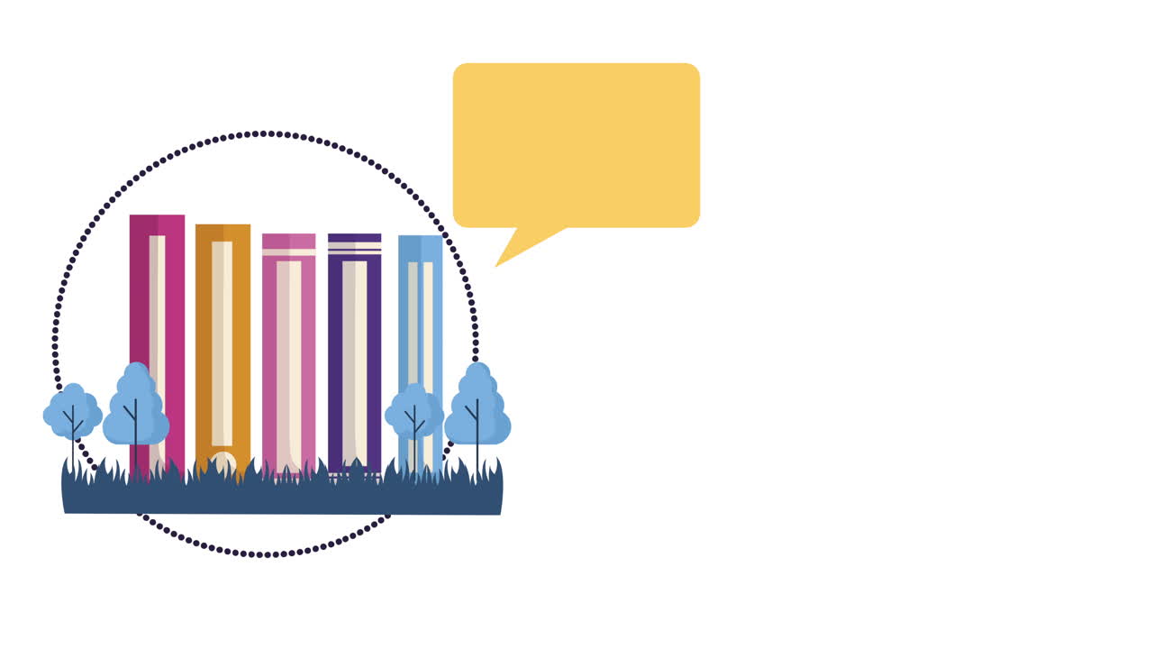 pile books with speech bubble animation