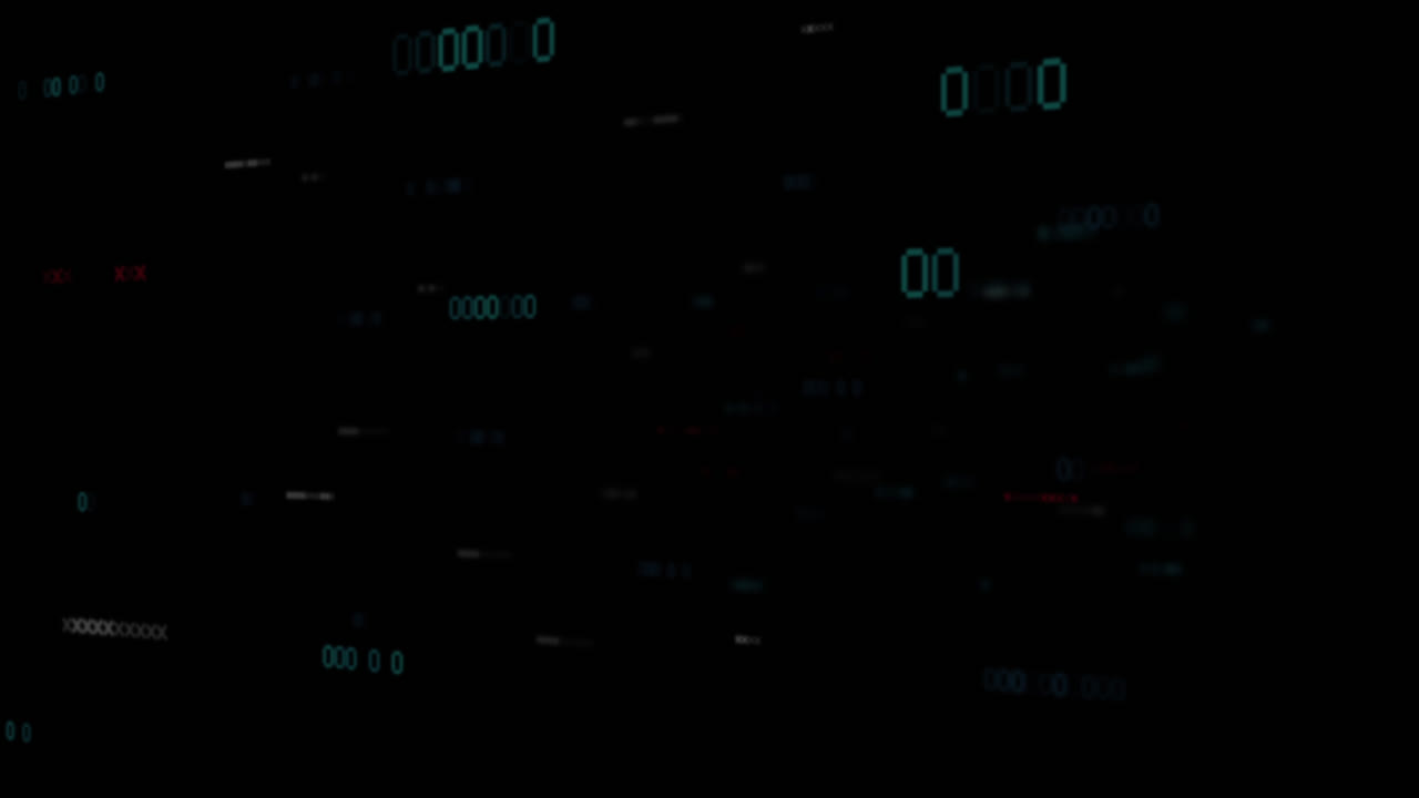 Animation of financial data processing and numbers on black background