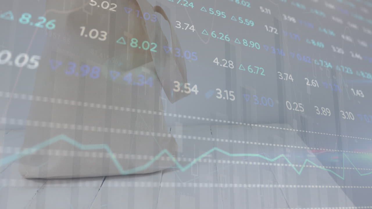 Animazione di elaborazione di dati finanziari su borsa della spesa