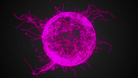 representación 3d, esfera o bola generada por computadora de numerosas partículas de neón y líneas sobre un fondo negro