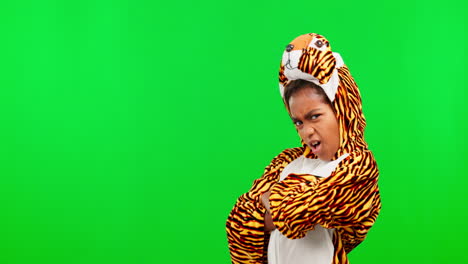 Green-screen,-cool-and-face-of-a-child-with-arms