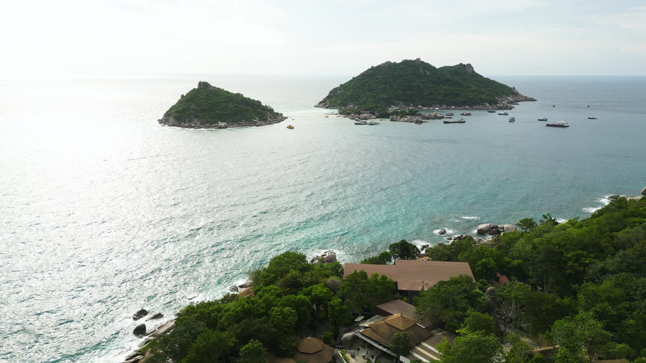 Nang Yuan Island aerial shot in Thailand, drone dolly shot