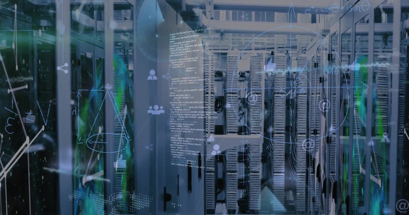 Animation of mathematical equations and data processing over server room