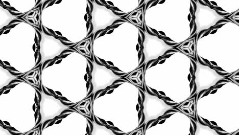 4k seamless looped animation of black and white pattern with ribbons are twisted and formed complex circular structures like symmetric ornament pattern or kaleidoscopic