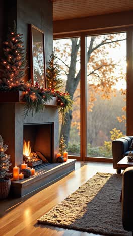 cozy christmas fireplace decor in a modern living room