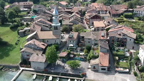 Aerial-views-of-the-village-of-Yvoire,-in-France