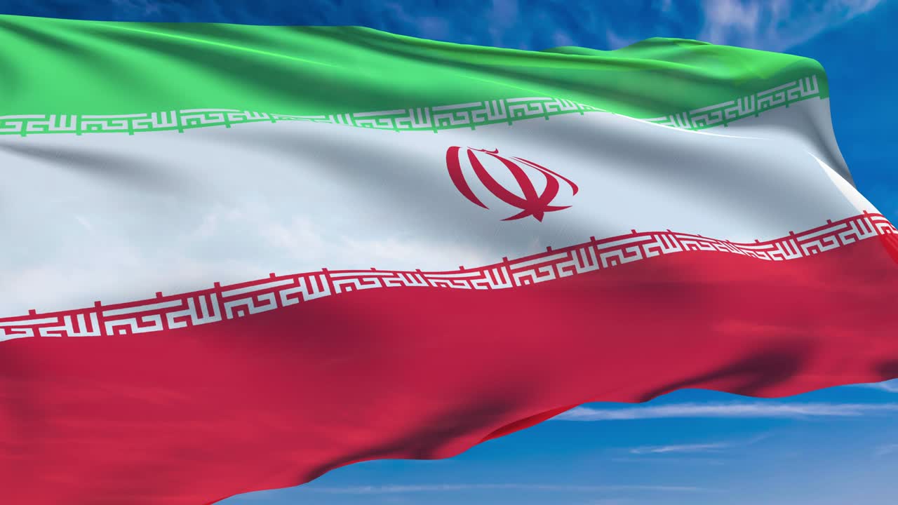 flag of Iran with fabric structure against a cloudy sky (loopable)