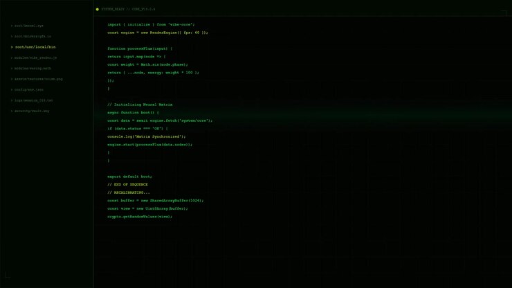 Computer Screen Displaying Green Code and System Initialization