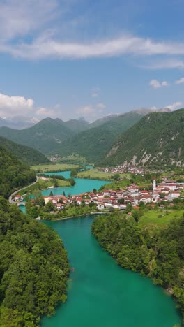 vertical shot, small town of most na soči, posočje region, slovenia