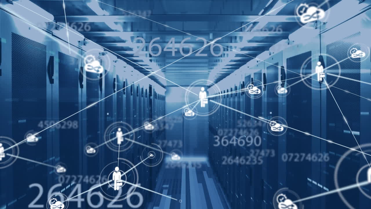 서버  ⁇  위의 아이콘으로 연결 네트워크의 애니메이션