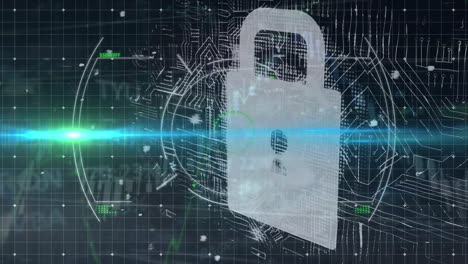 animación del visor, la luz, el circuito integrado y el procesamiento de datos sobre fondo negro