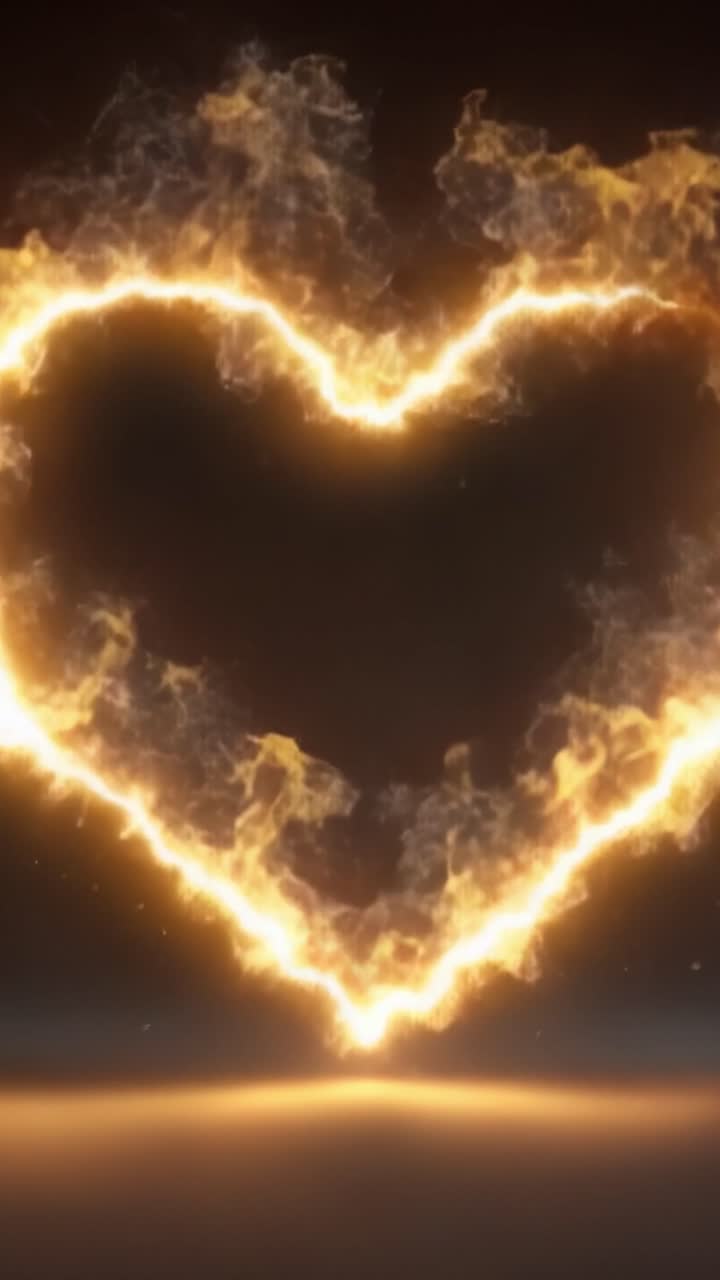 Uno spettacolo incantevole di fuoco che danza a forma di cuore, accattivante con il suo calore e splendore, perfetto per simboleggiare passione e affetto.