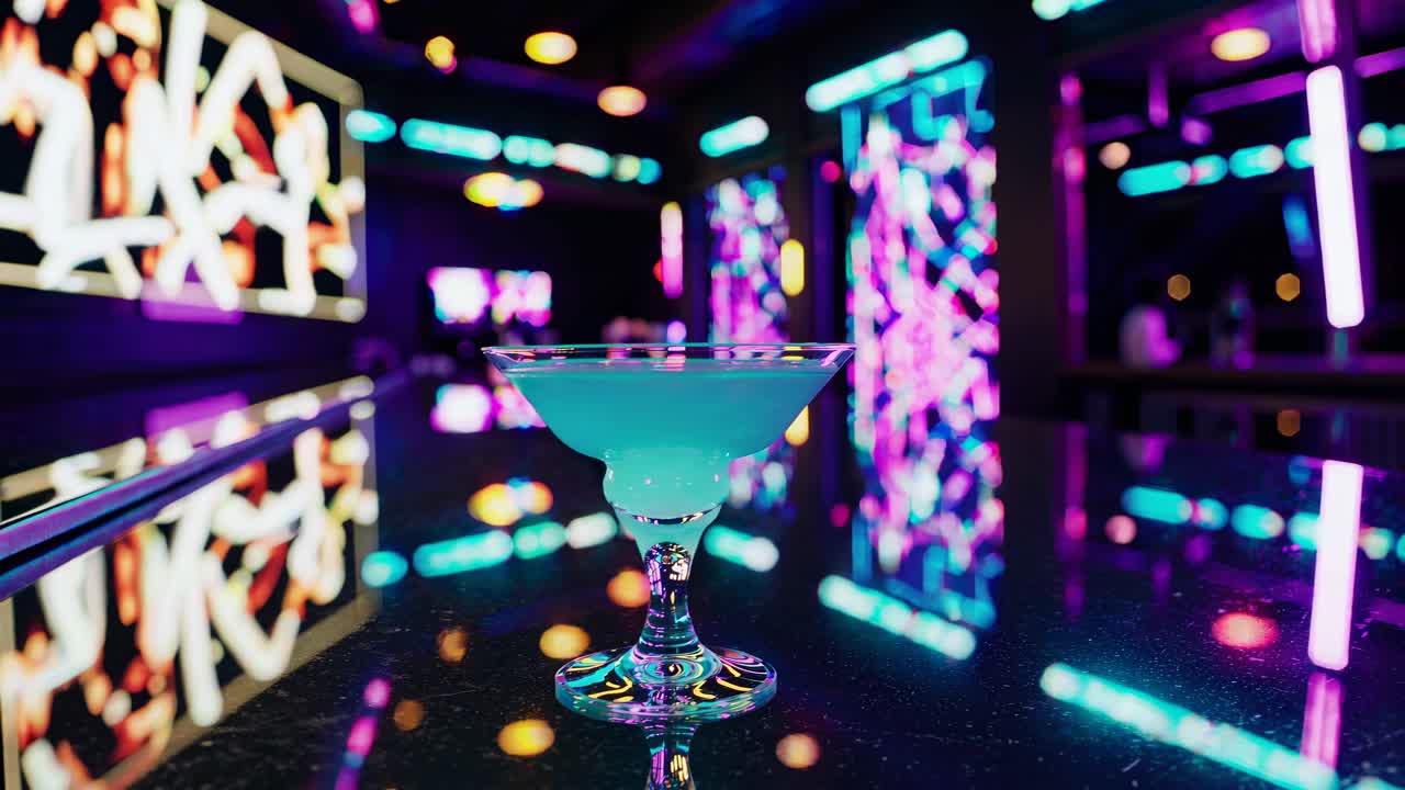 네온 조명 바에서 파란 테일