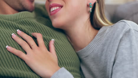 love, hand and chest with a couple talking closeup