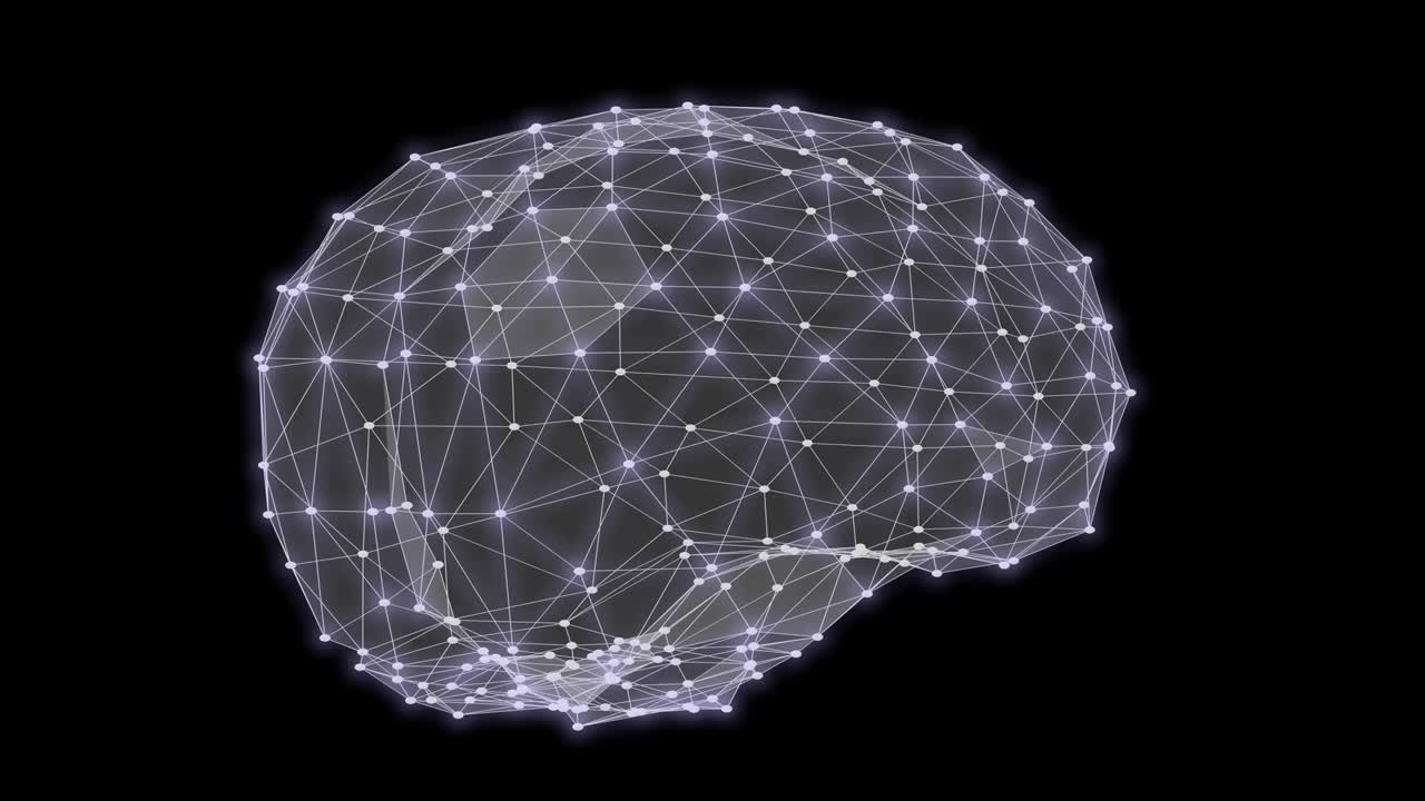Human brain triangles grid rotation 3D rendering