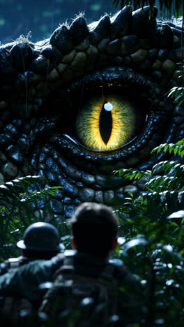 dinosaur eye stares from the jungle at onlookers