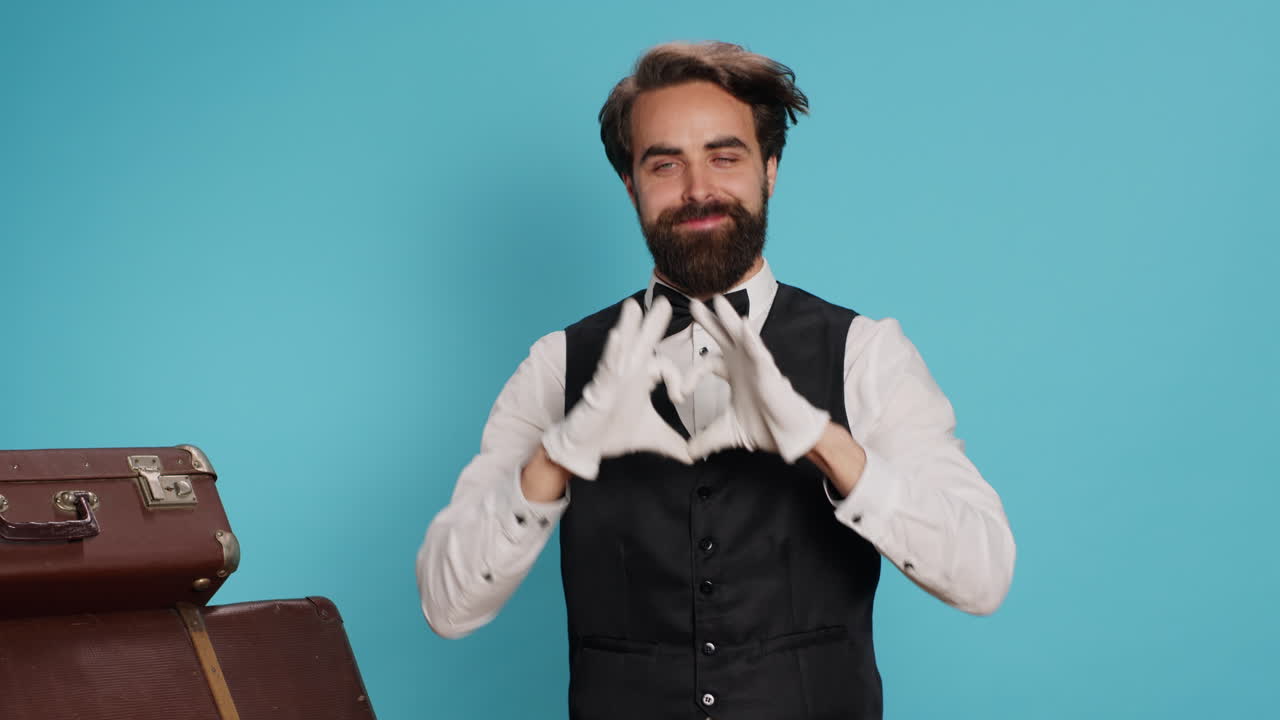 Fattorino allegro che fa il segno del cuore