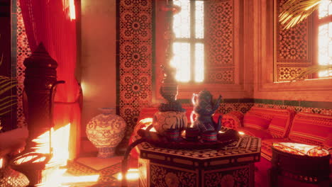 beautiful moroccan interior with tea set