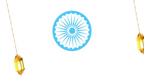 india ashoka chakra video animation with two lights on white background.