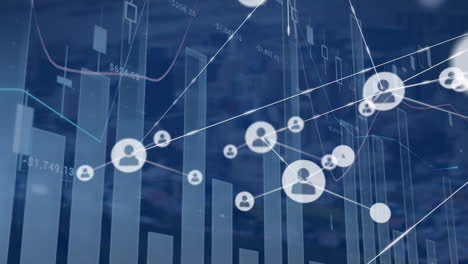 animación de la red de conexiones con iconos digitales estadísticas y procesamiento de datos