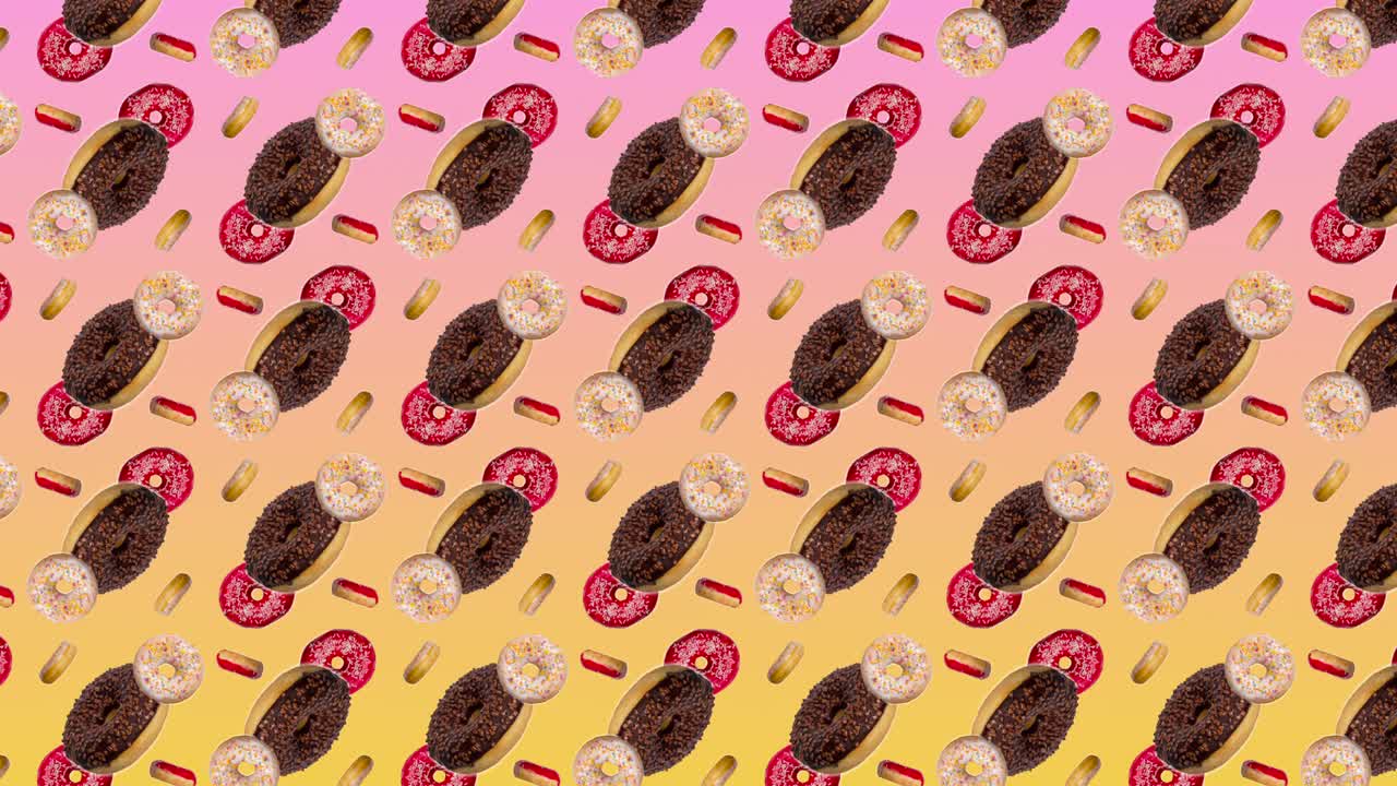 추상적인 다채로운 애니메이션 - 측면 보기 다른 도은 분홍색-노란색 그라디언트 배경에서 대각선으로 순환하여 위로 이동합니다 - 원활한 루프.