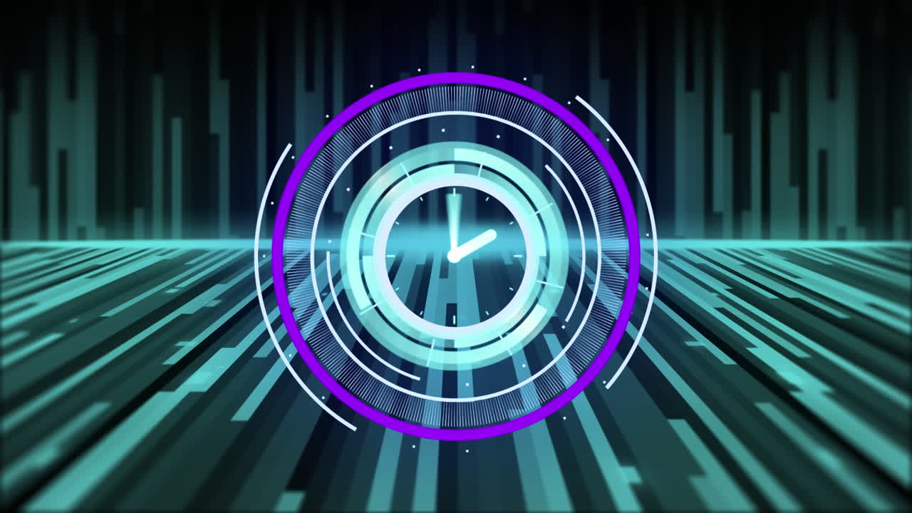 animación de escaneo de alcance con reloj sobre líneas en movimiento sobre fondo negro