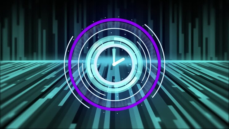 Animation of scope scanning with clock over moving lines on black background