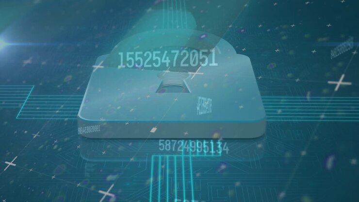 Animation of numbers changing over online security padlock in background