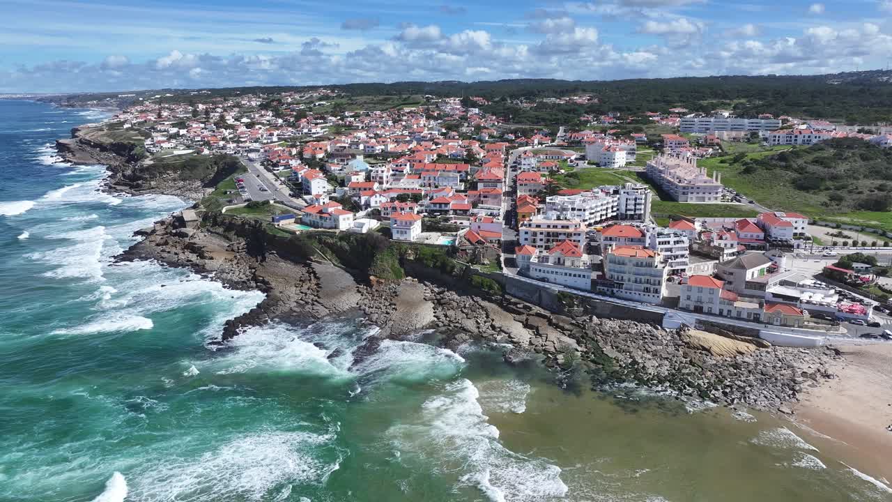 Coast Village At Sintra In Lisbon District Portugal. Beach Landscape. Tourism Landmark. Cityscape Scene. Coast Village At Sintra In Lisbon District Portugal