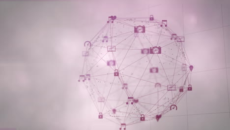 Globe-of-network-of-connection-against-smoke-clouds-on-pink-background