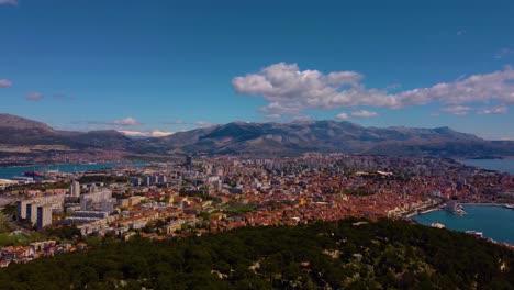 4K-slow-tracking-shot-from-Marjan-hill-towards-Split,-Croatia