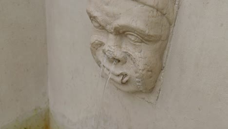 agua que fluye de la nariz de una cara tallada en la fuente en mantua, italia