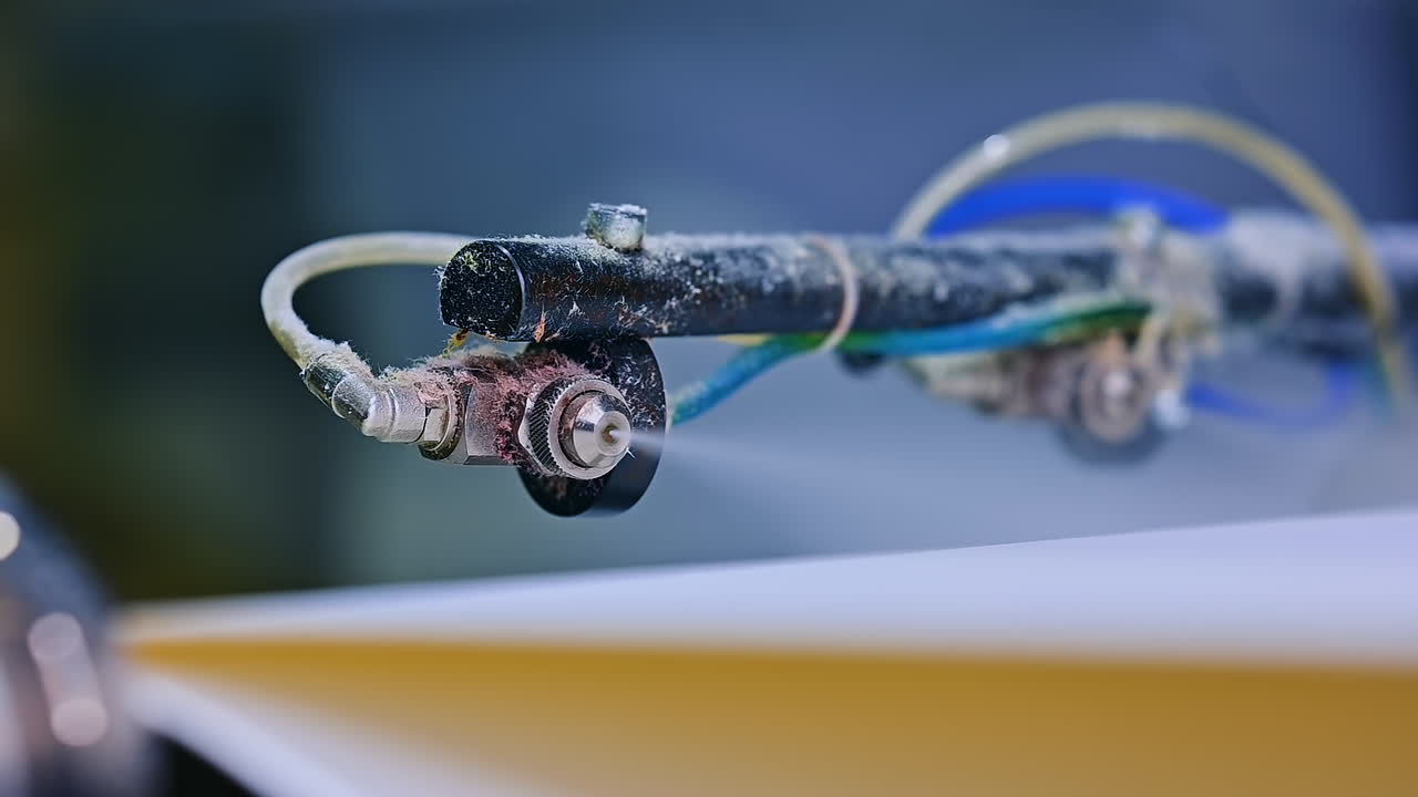 Pampers production mechanism motion. Close up view of modern technologies for making diapers.