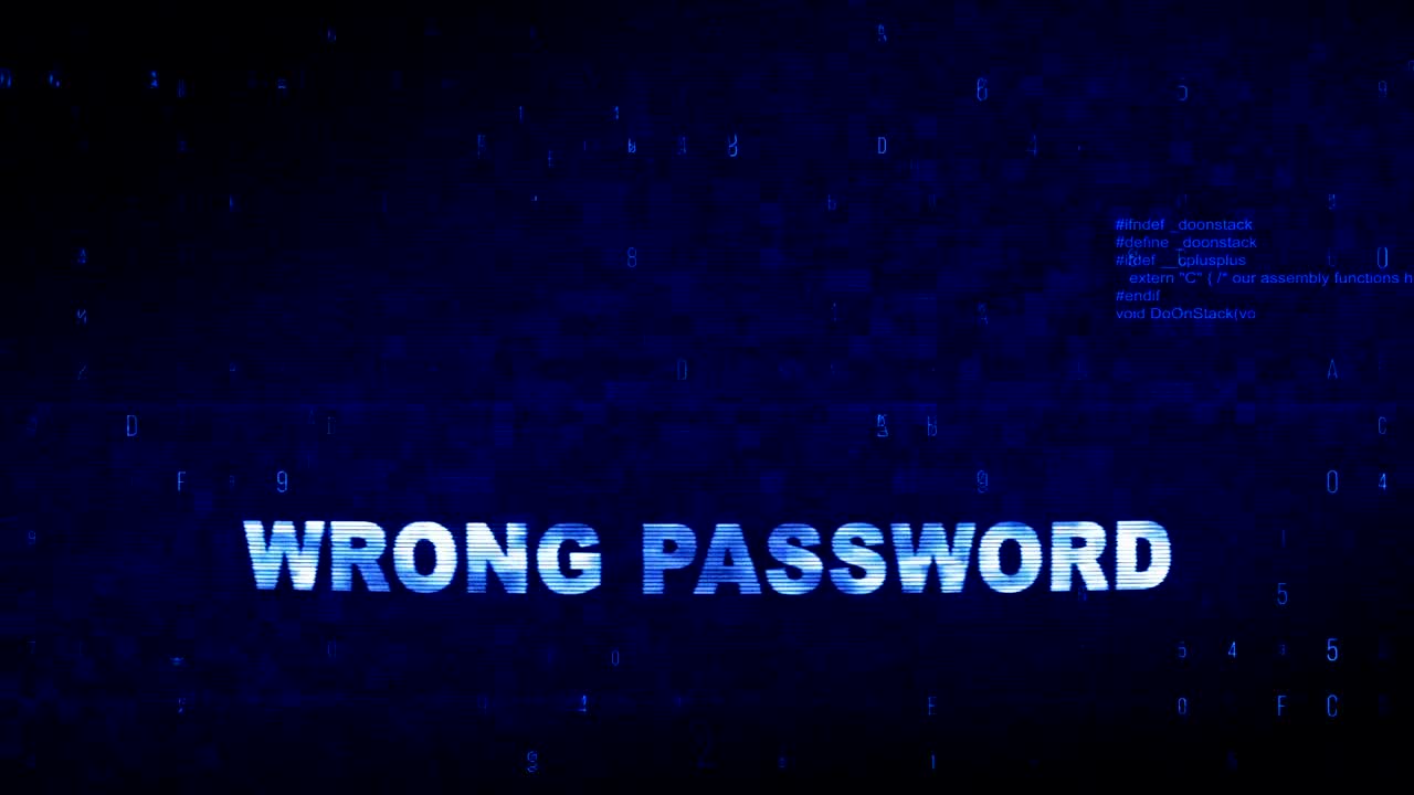 Wrong Password Text Digital Noise Twitch Glitch Distortion Effect Error Loop Animation.