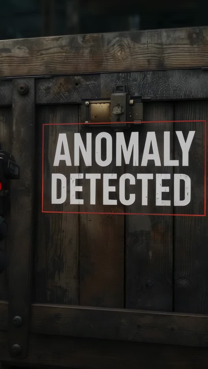 Vertical video: Aiming gloved hand with device at gate, scanning, showing red ANOMALY DETECTED