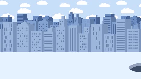 mujer de negocios caer en el agujero. fondo de los edificios. concepto de riesgo. ilustración de bucle en estilo plano.