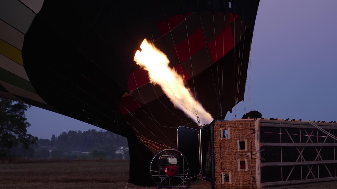 Hot Air Balloon Inflation with Bright Flame
