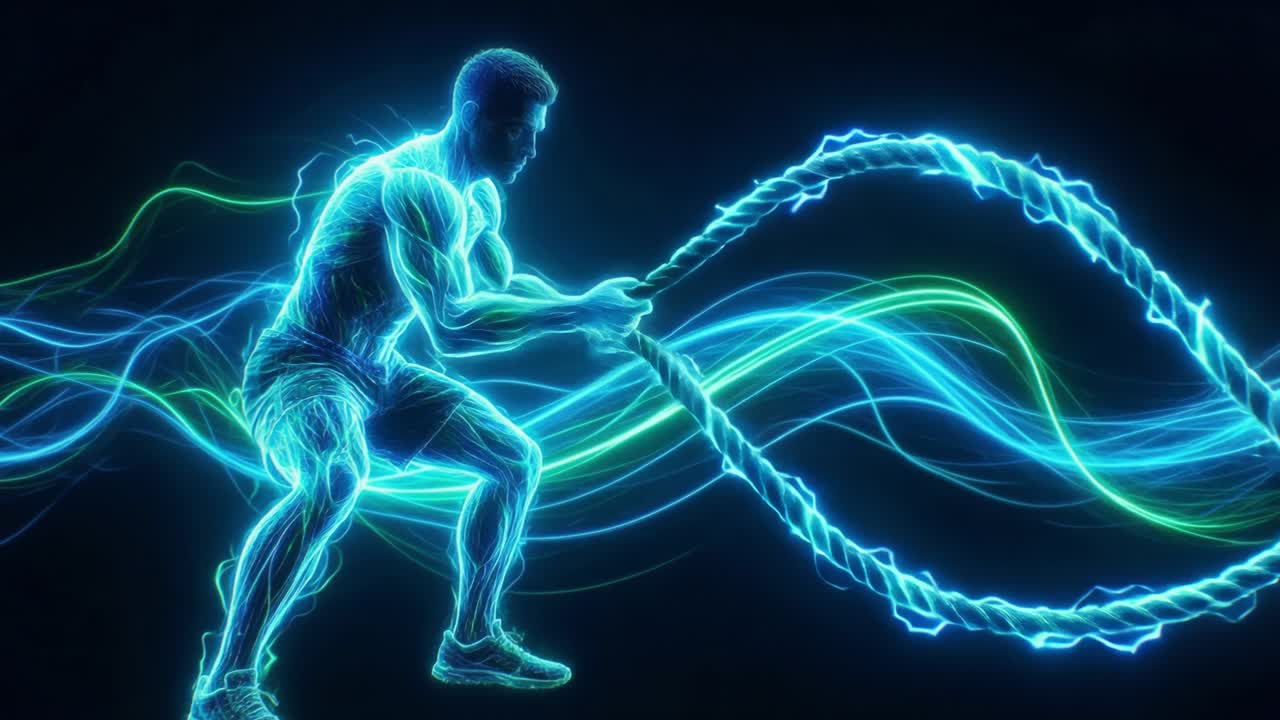 Abstrakt neon: Idrottare tränar med dynamiska slagrep