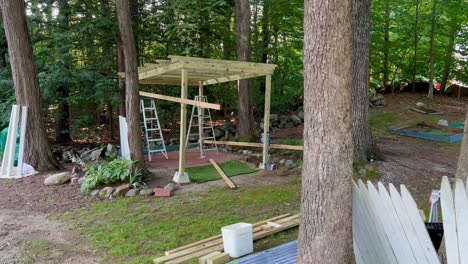 Pergola-under-construction-in-forest-garden