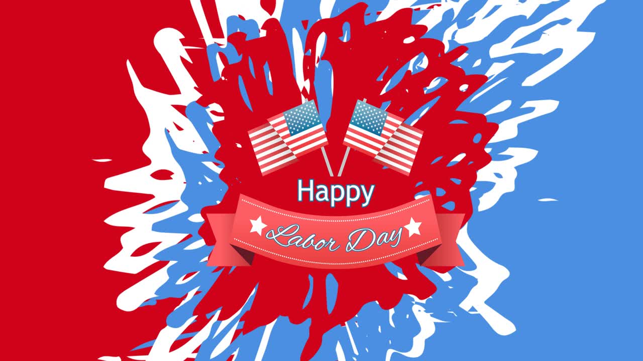 미국  ⁇ 발의 스플래시 위에 노동의 날 텍스트의 애니메이션