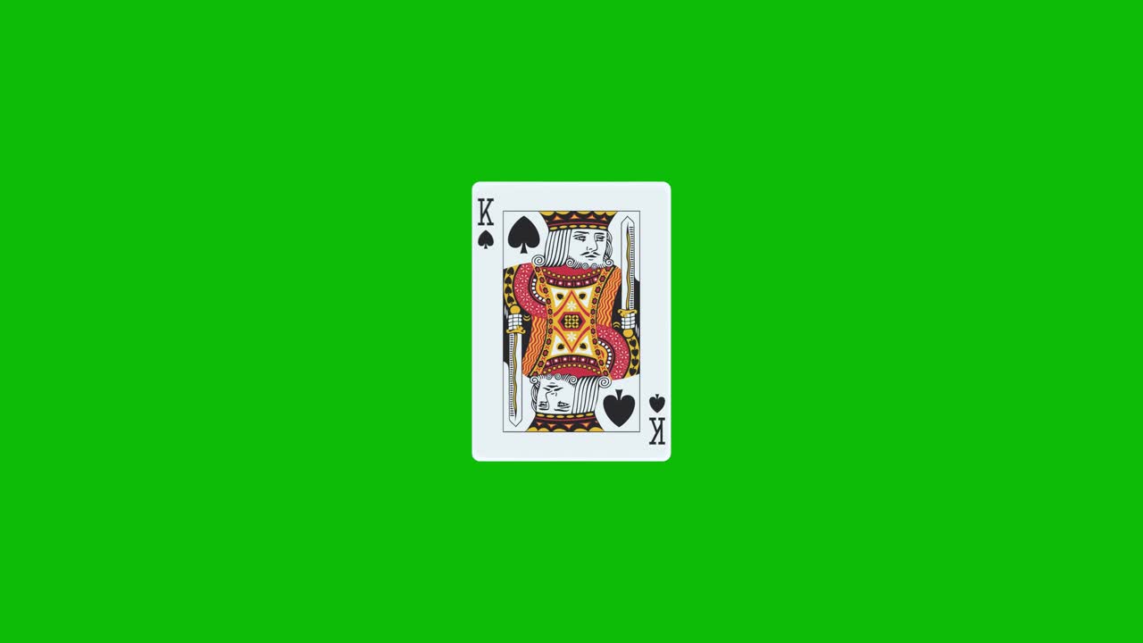 King of spades poker card spins and reveals on green screen, 3D animation. You can adjust the timing of the clip to control the reveal effect