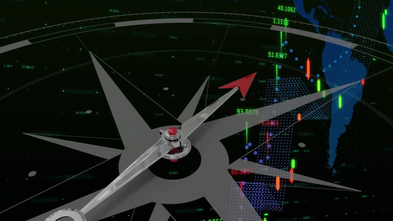 brújula digital contra el mapa del mundo