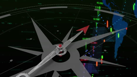brújula digital contra el mapa del mundo