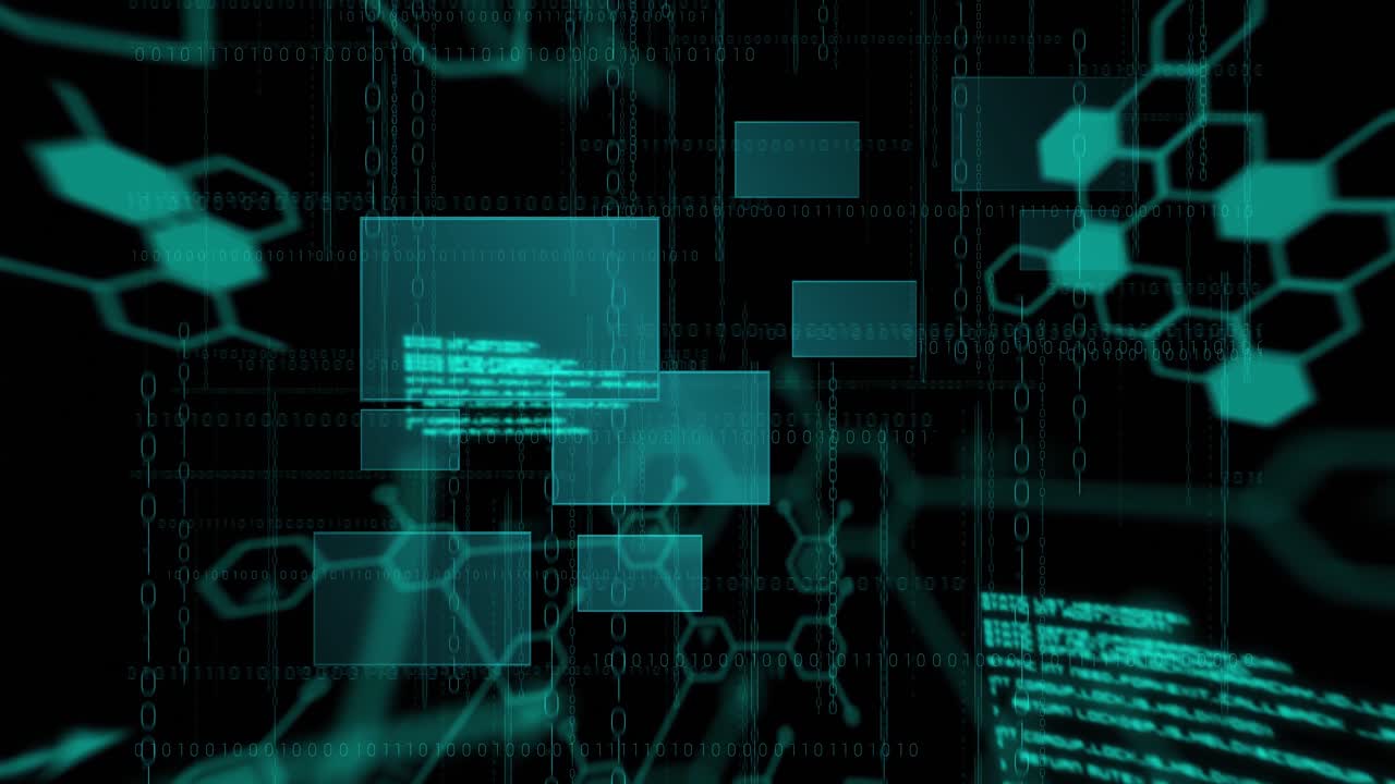 Animation of data processing on black background