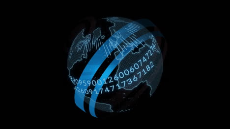 animación del globo y procesamiento de datos sobre un fondo oscuro