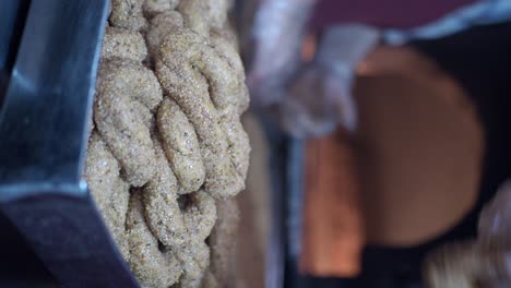 close up of freshly baked sesame seed bread