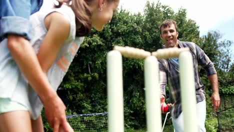 happy family playing cricket